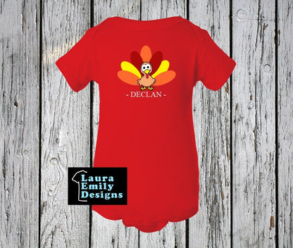 Turkey Onesie with Custom Name, Thanksgiving Baby Onesie with Name, Fall Onesie, Thanksgiving Turkey Bodysuit, CUSTOM Name Baby Onesie