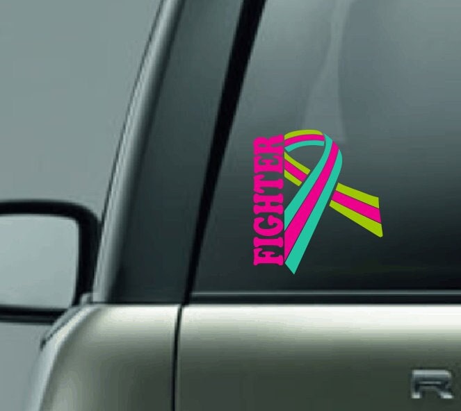 Metastatic Breast Cancer Ribbon Car Decal, Metastatic Breast Cancer Fighter Decal, Three Color Breast Cancer Vinyl Decal, Ribbon Sticker