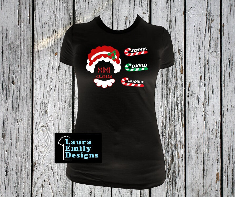 Grandma Claus T-shirt with Names, Personalized Grandma Christmas Shirt with Grandkids Names, Candy Cane Holiday Custom Shirt