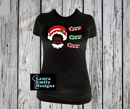 Grandma Claus T-shirt with Names, Personalized Grandma Christmas Shirt with Grandkids Names, Candy Cane Holiday Custom Shirt