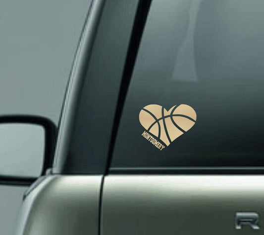 Personalized Basketball Car Decal, Basketball Heart, CUSTOM Basketball Decal with Team Name, Girls Basketball Decal, Boys Basketball Decal