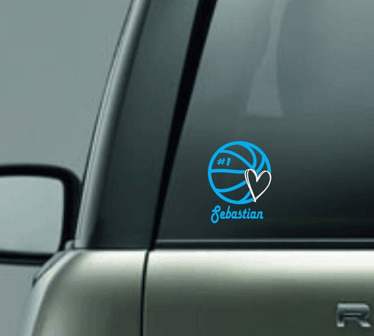 Personalized Basketball Heart Car Decal with Name & Number, CUSTOM Basketball Decal, Girls Basketball Decal, Boys Basketball Vinyl Decal