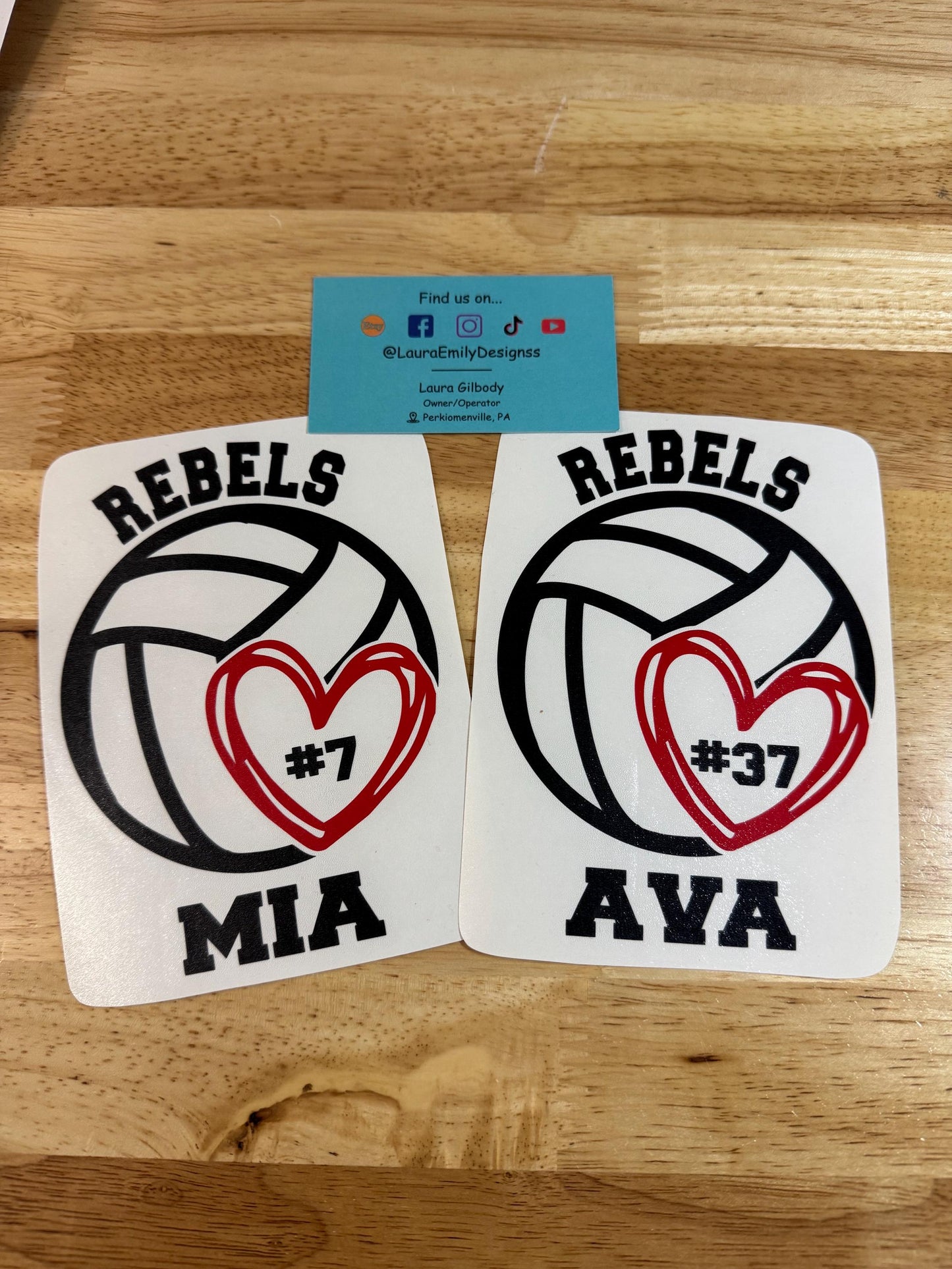 Volleyball Heart Car Decal with Custom Name, Mascot & Number